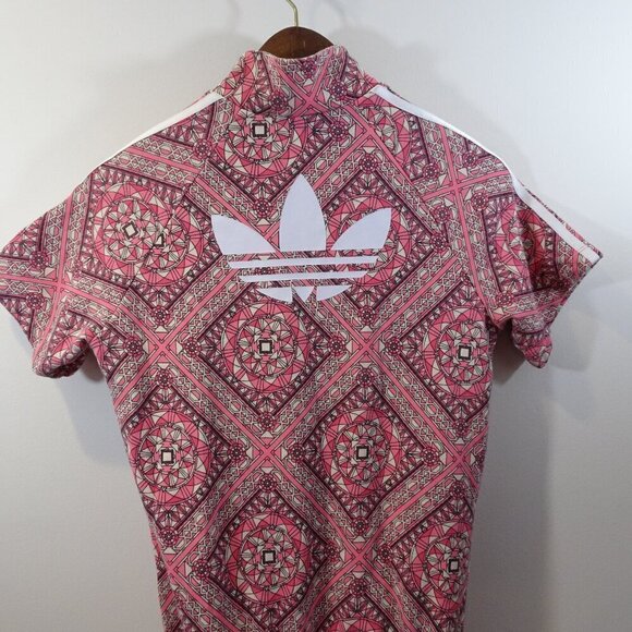 Adidas Athletic Dress Size XL Pink Geometric Print White Zippers Stained Glass - Picture 7 of 7
